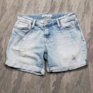Mavi Shorts Womens 25 Blue Rolled Hem Distressed Mid Rise‎ Light Wash Denim...